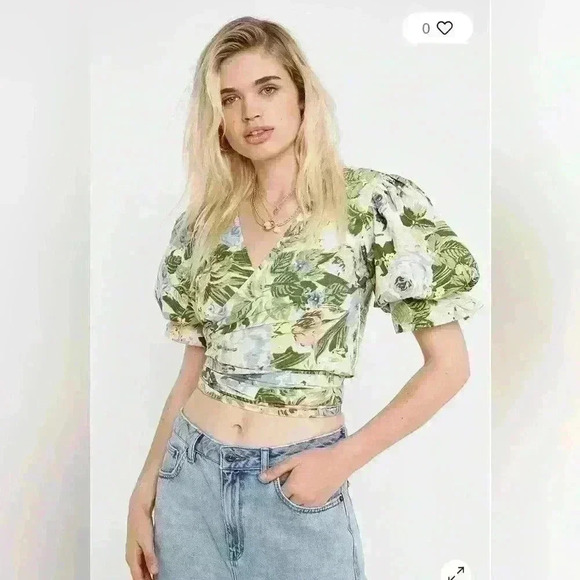 UO  Sally Printed Poplin Wrap Top, sz XS - Picture 1 of 12